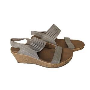 Skechers Women's Shoes Wedges Size 9 Open Toe Tan Gray